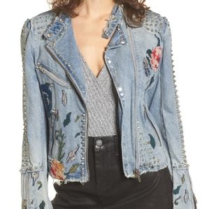 Sea of Flowers Studded Denim Moto Jacket